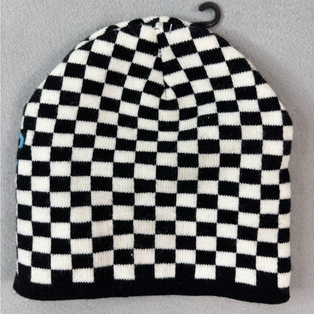 Bape Logo Black and White Checkered Ski Cap Hat with Red and Blue - Picture 2 of 2